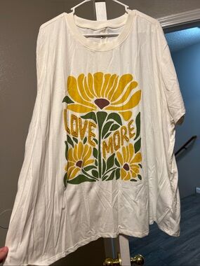 Maurices White Short Sleeve Tee with Yellow & Green Floral 'Love More' Graphic